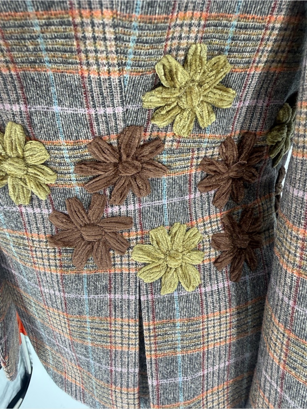 ETRO Plaid Floral-Appliqué Women's Blazer Jacket - Brown Multicolor sz44 - Picture 10 of 14